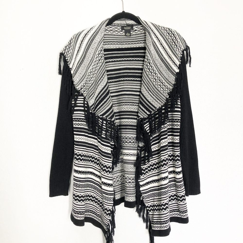 Peck & Peck Fair Isle Fringed Cardigan Sweater XL
